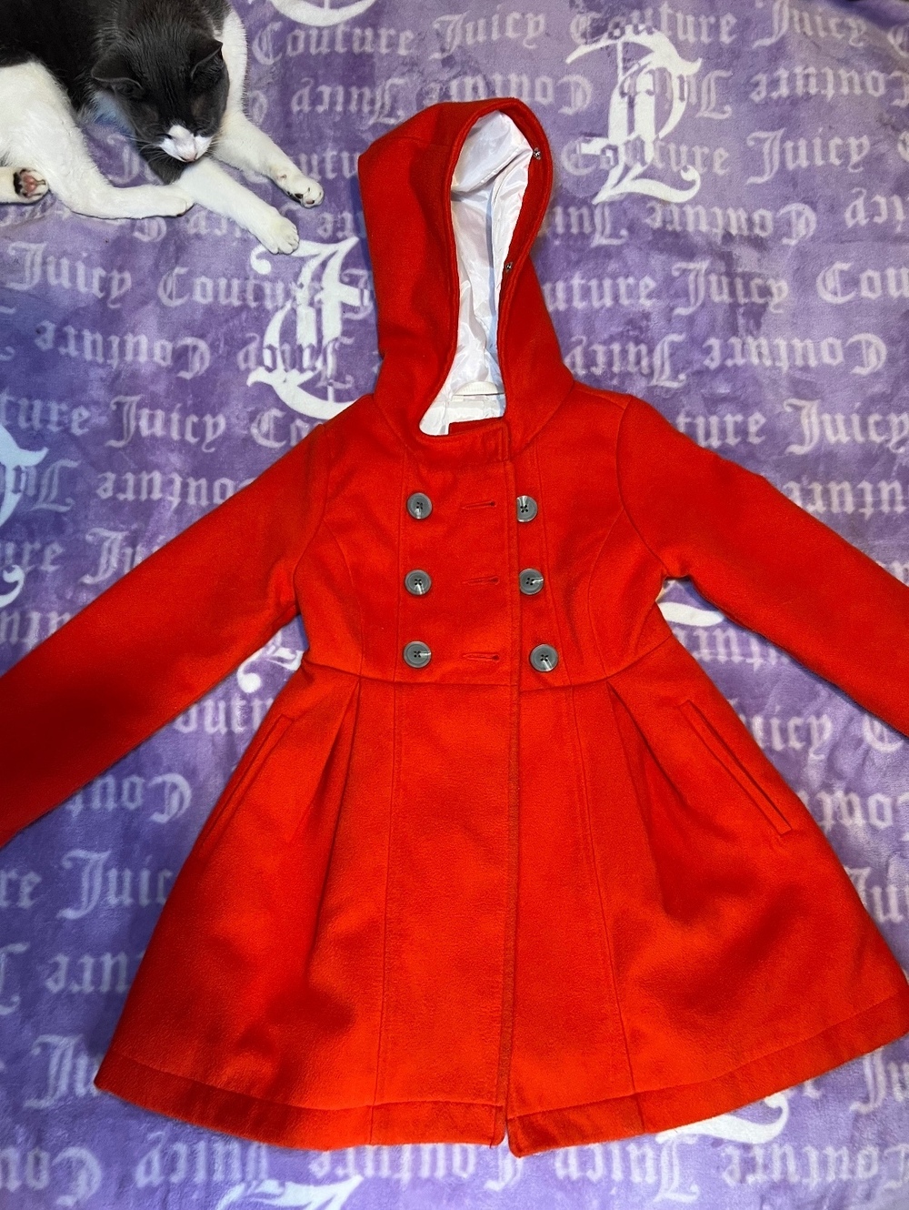 Cat & Jack Girls Red Hooded Dress Coat XS 4/5